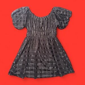 Lelis Collection Black Geometric Puff Sleeve Mini Dress Size Small
